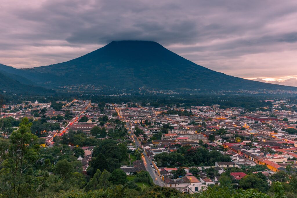 View of Antigua Guatemala with Agua Volcano